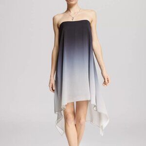 Halston Heritage Strapless Ombre Chiffon Dress in Black to White